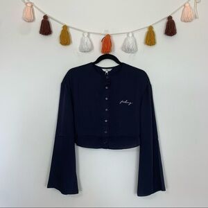 NWT J. Ing Navy Blue Feeling Embroidered Crop Top Size Medium